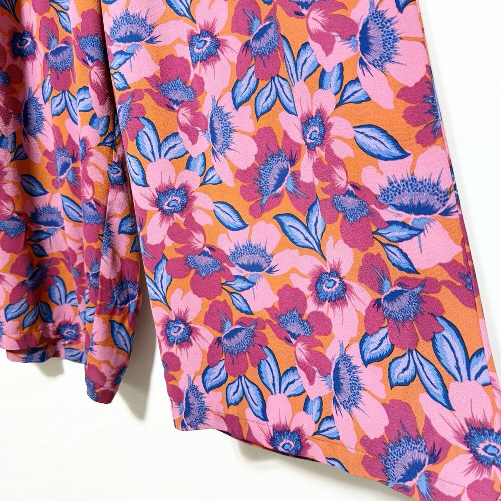 Rose + Olive Floral Wide Leg Cropped Pants Size 2X Pull On Pink Orange Blue - Picture 5 of 12
